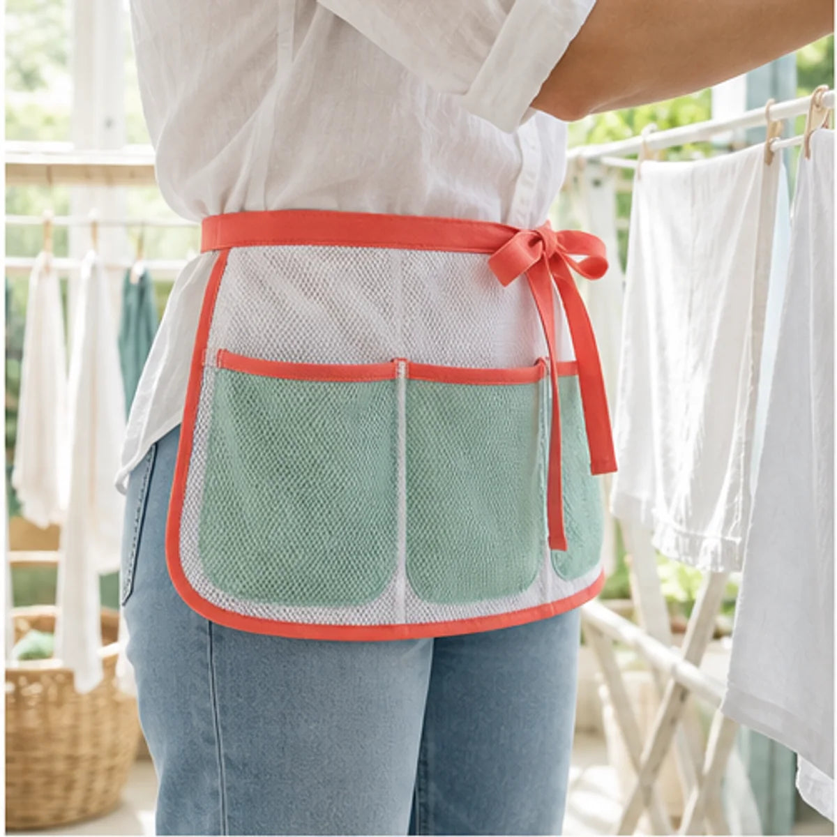Clothespin Storage Apron — in use